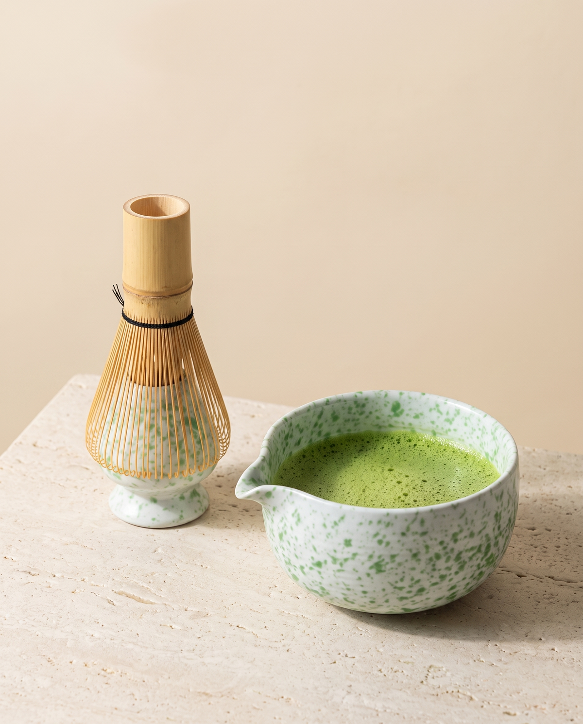 In use: Stoneware Bowl & Holder Set – Green
