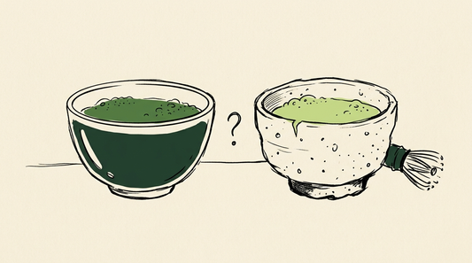Doodle illustration of a smooth ceramic bowl next to a speckled stoneware bowl