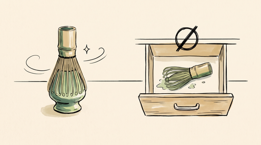 Doodle illustration of a whisk drying on a holder, not a drawer