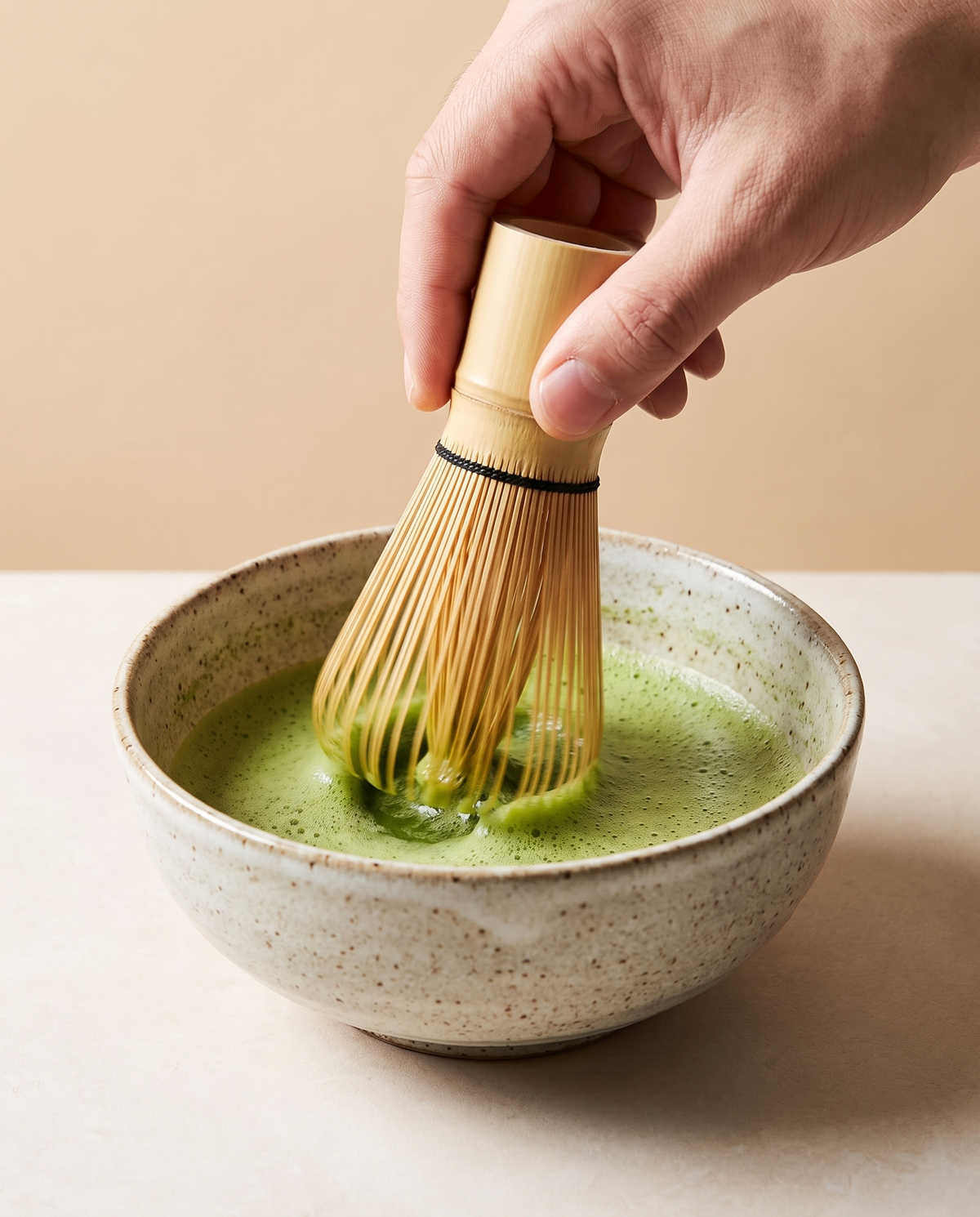 In use: 120-Prong Bamboo Matcha Whisk
