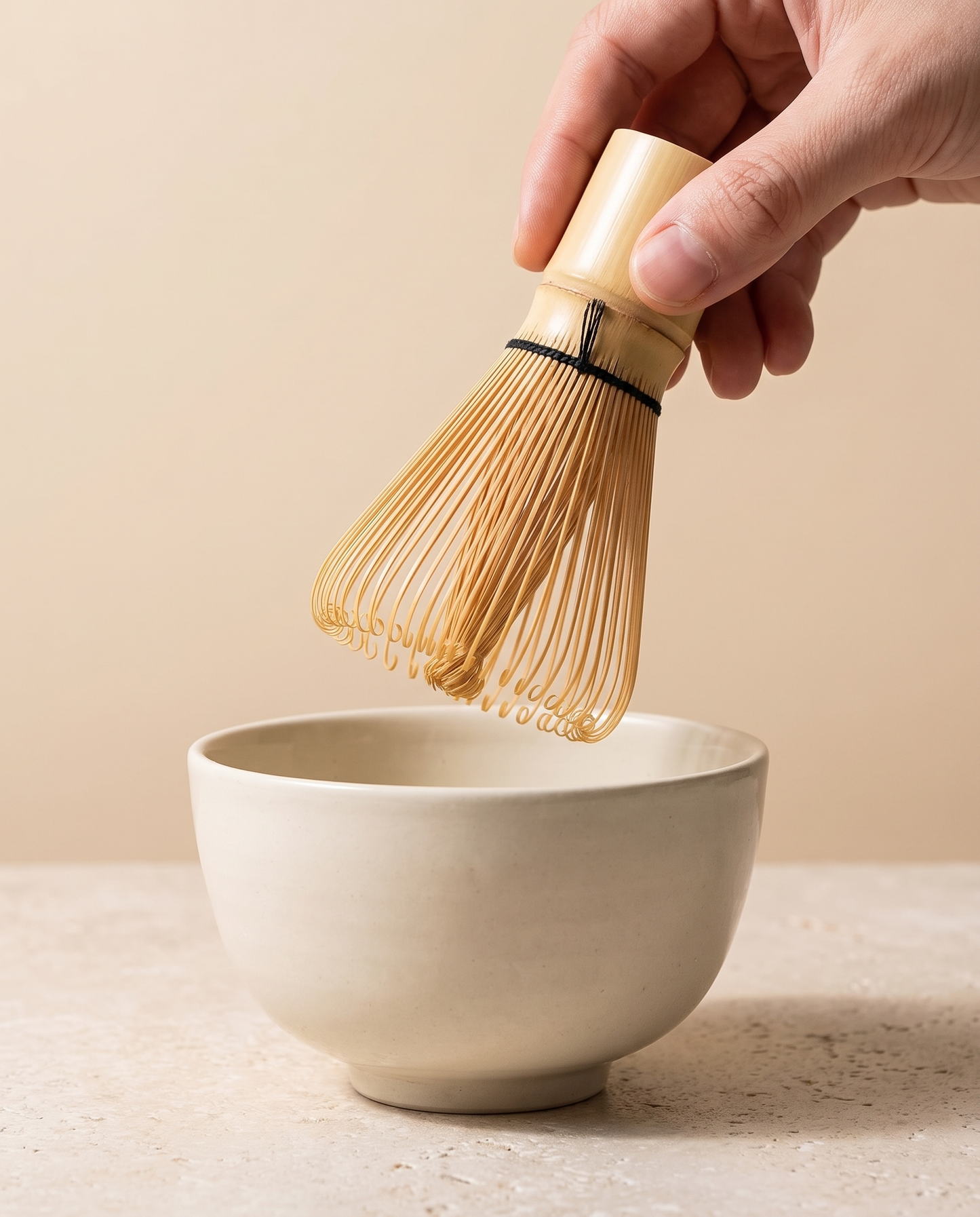 In use: 56-Prong Bamboo Matcha Whisk