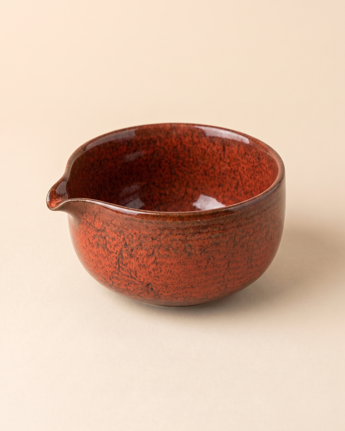 Ceramic Matcha Bowl with Spout – Rust Red