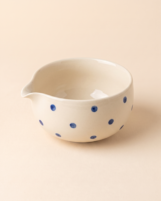 Patterned Ceramic Matcha Bowl – Blue Dots