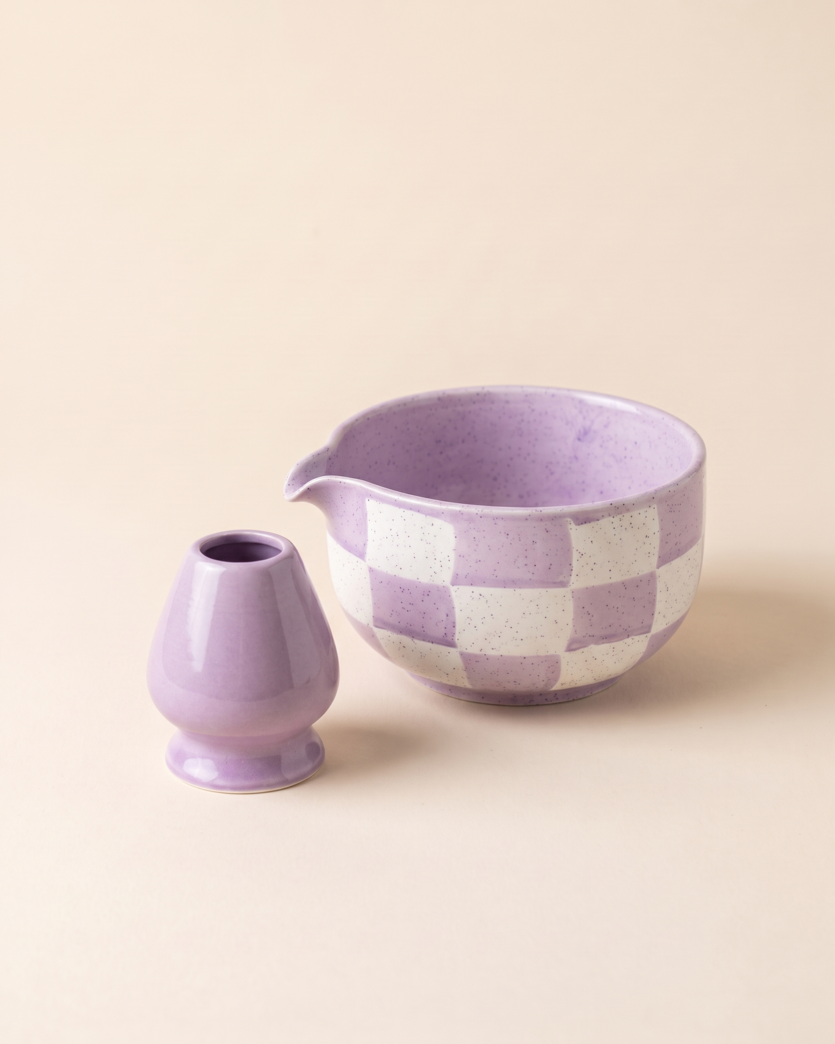 2-Piece Checkerboard Bowl & Holder Set – Purple