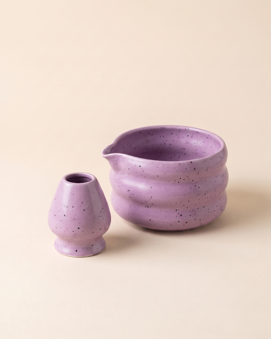 2-Piece Speckled Matcha Bowl & Holder Set – Purple