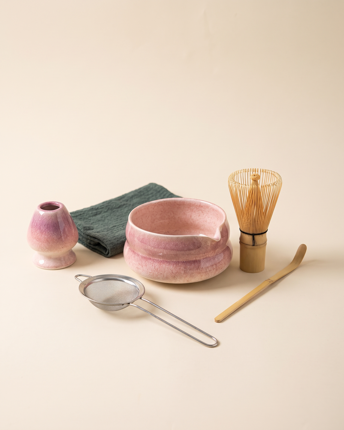 7-Piece Crackle Matcha Set with Bowl, Whisk, Holder, Scoop, Sifter & Cloth – Crackle Purple