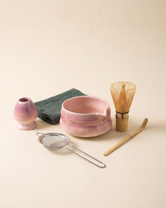 7-Piece Crackle Matcha Set with Bowl, Whisk, Holder, Scoop, Sifter & Cloth – Crackle Purple