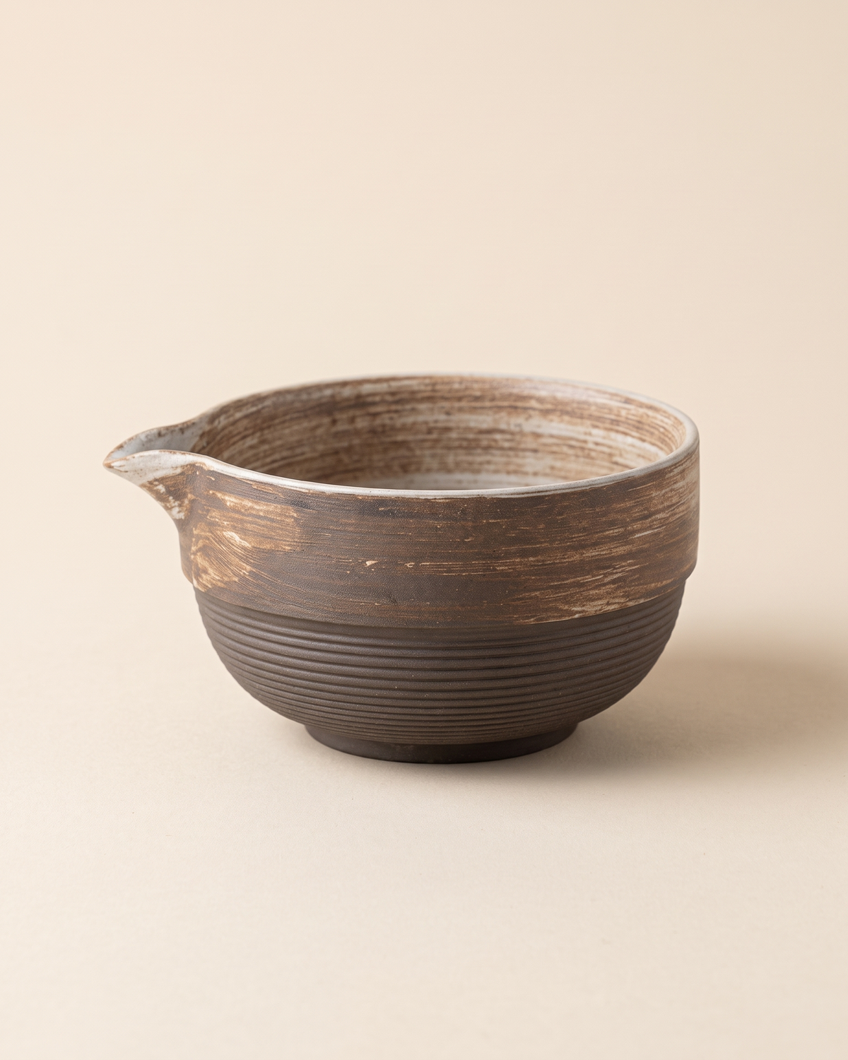 Stoneware Matcha Bowl 500 ml – Cream Stripe