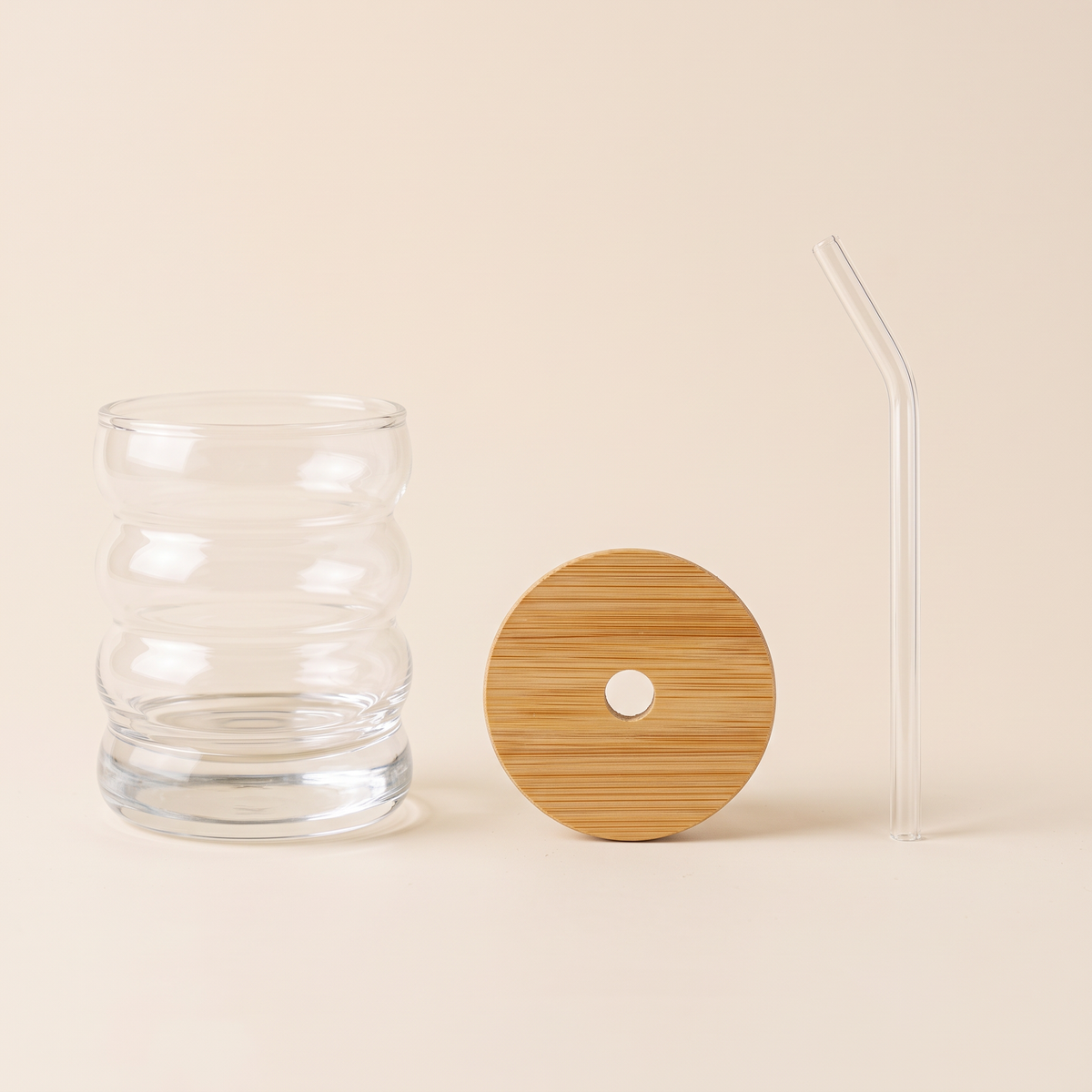 What's inside: ripple glass cup, bamboo lid and glass straw