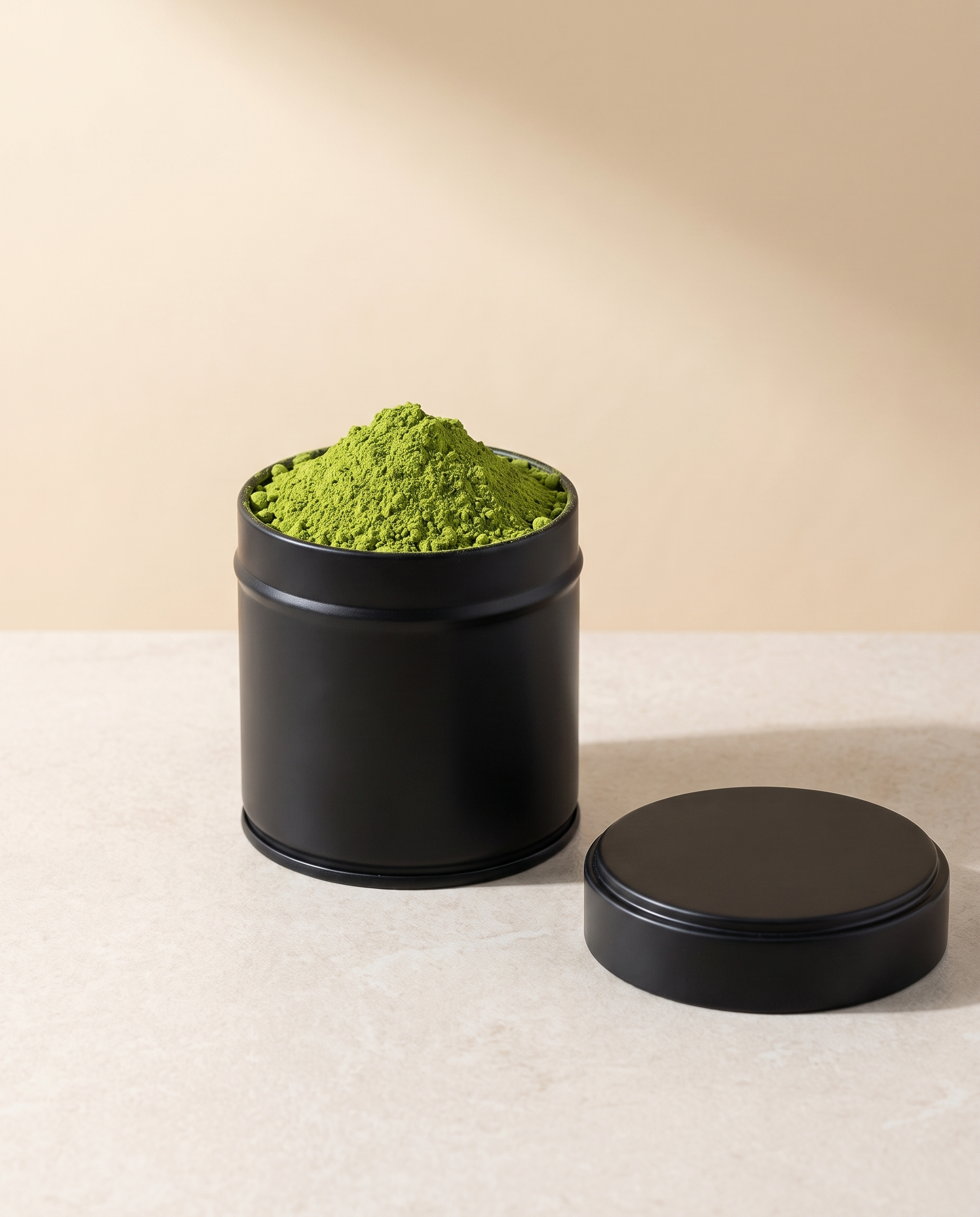 In use: Matcha Storage Tin – Black