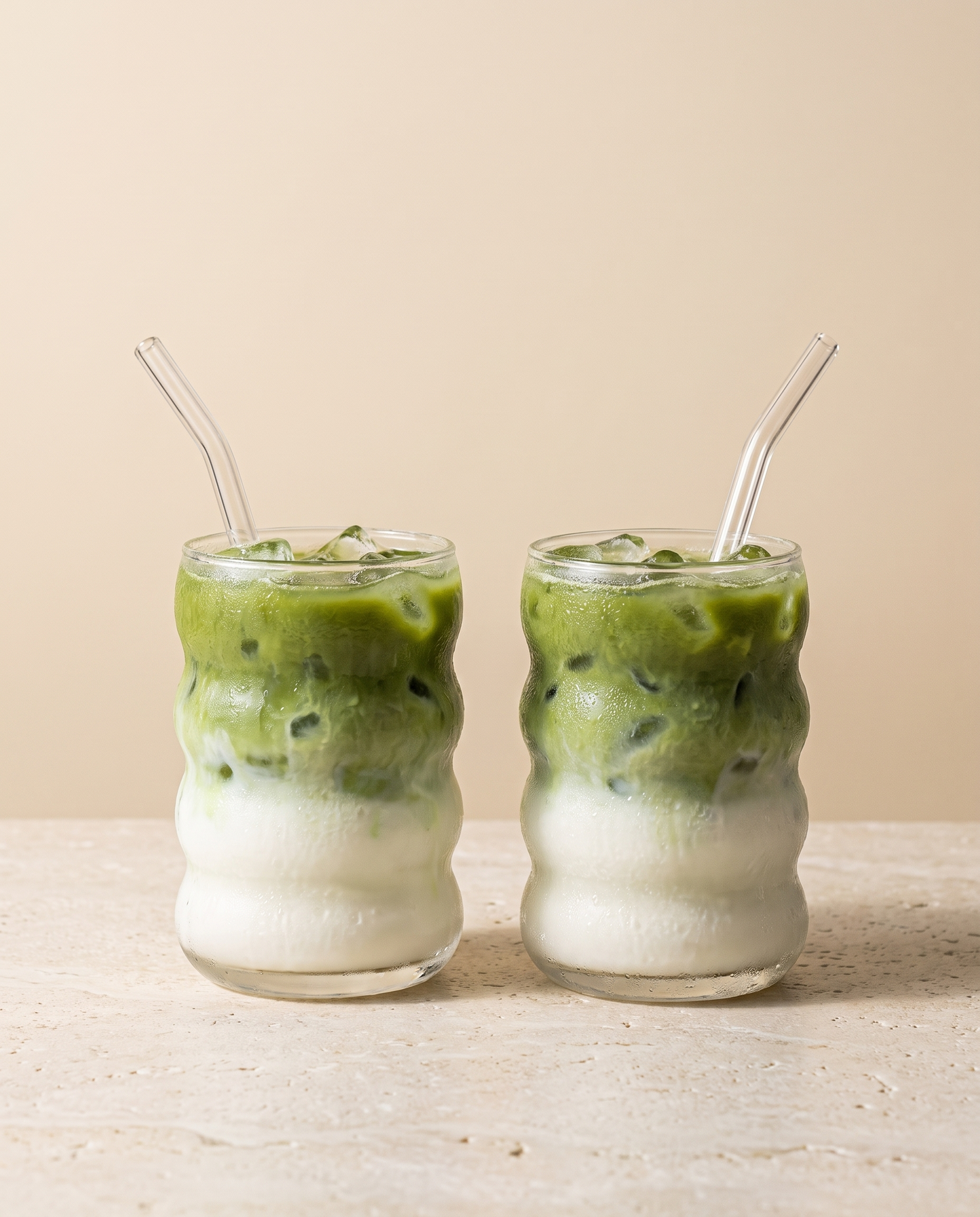 In use: Ripple Glass Matcha Cups 380 ml – 2 pcs