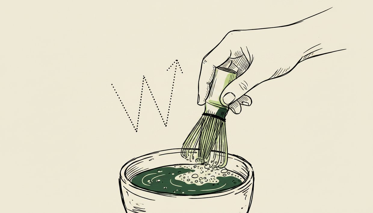 Illustration of whisking matcha in a W motion from the wrist